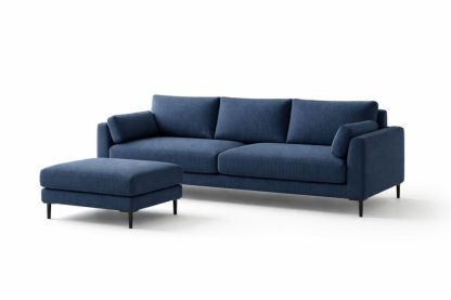 Blue Corduroy Sectional Sofa with Ottoman Set-Livocanta