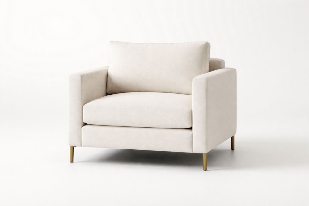 Polyester Fabric Armchair with Steel Legs in Beige-Livocanta