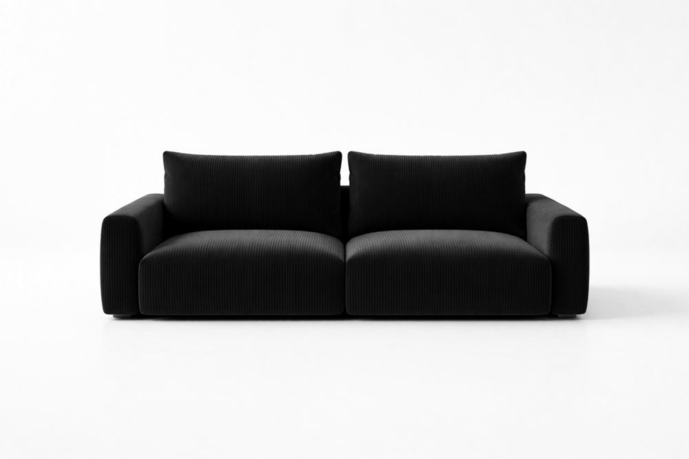 Black Corduroy Fabric Sofa-Livocanta