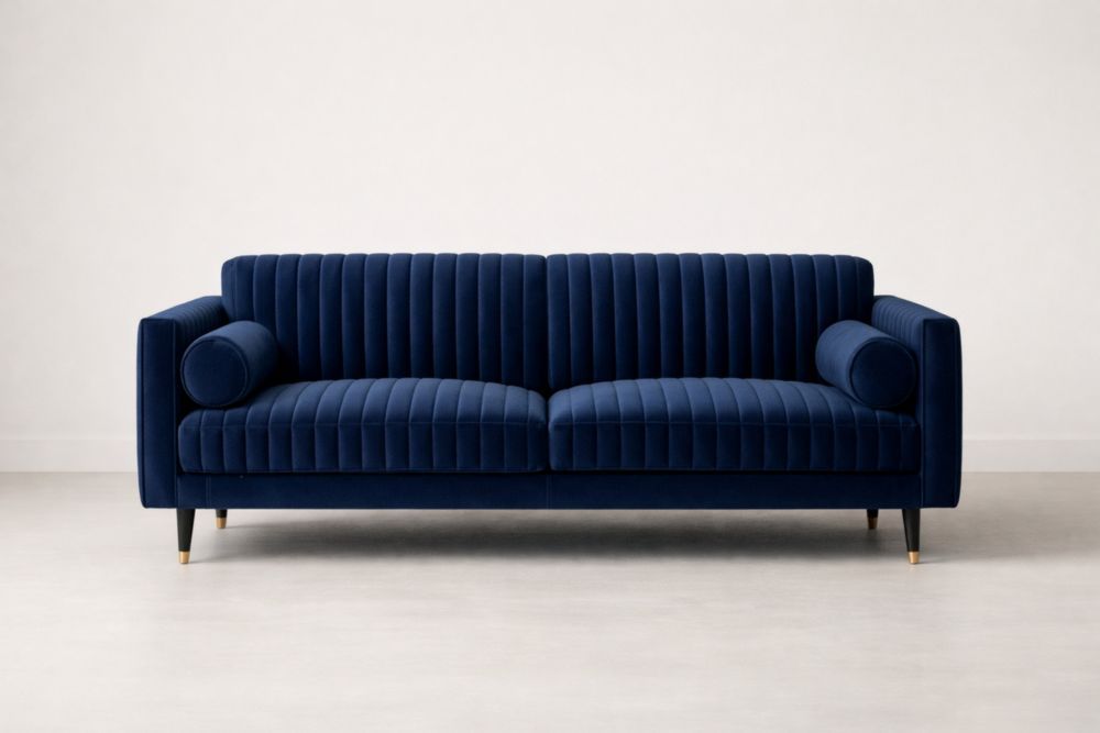 Velvet Upholstered Sofa Blue-Livocanta