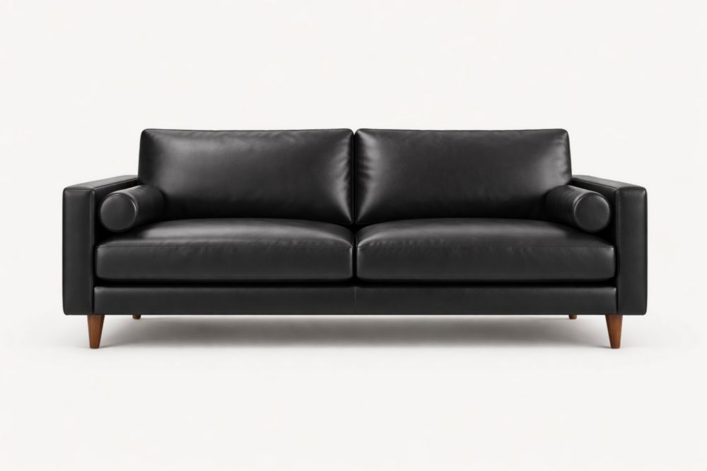 Eucalyptus Wood Sofa with Polyurethane Synthetic Leather, Foam Filling, Removable Cushions, 200cm x 95cm x 85cm-Livocanta