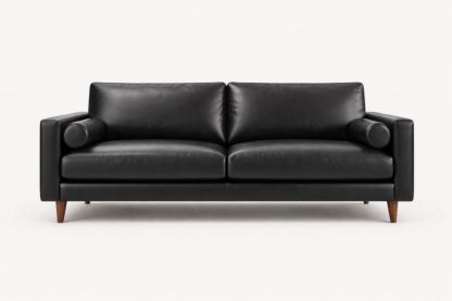 Eucalyptus Wood Sofa with Polyurethane Synthetic Leather, Foam Filling, Removable Cushions, 200cm x 95cm x 85cm-Livocanta