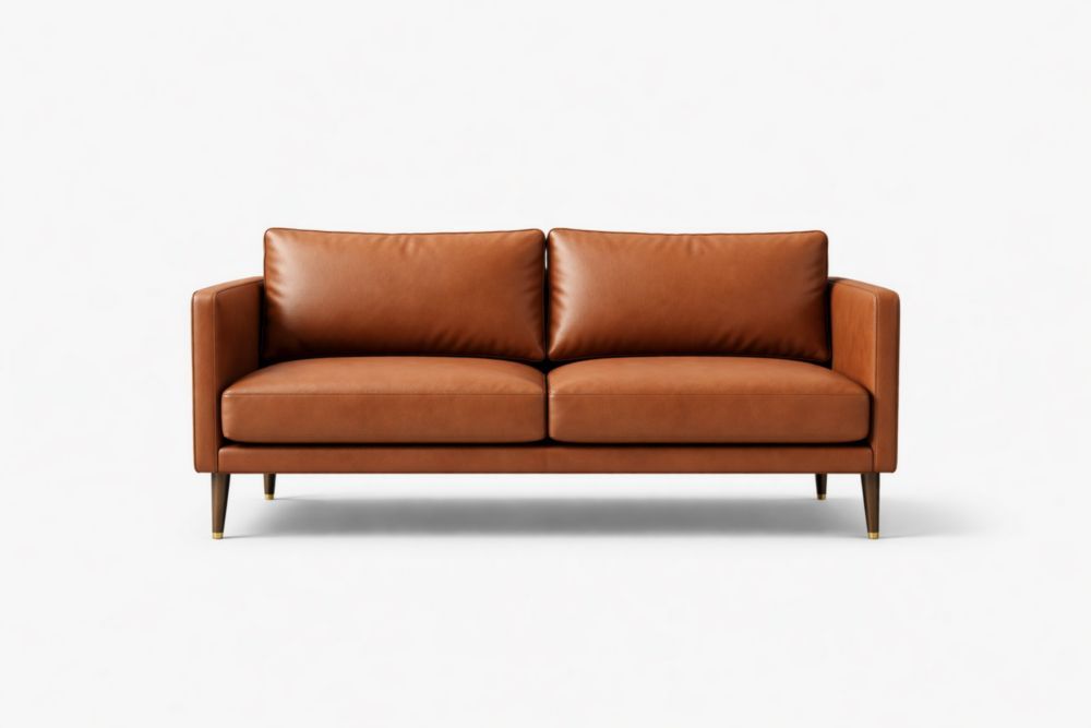 Brown Two-Seater PU Leather Sofa-Livocanta