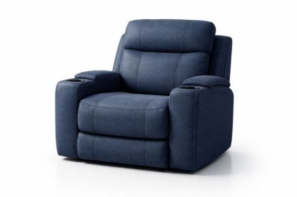 Blue Polyester Fabric Armchair with Foam Padding, Plywood Frame, Built-in Cup Holders, 100cm x 90cm x 105cm-Livocanta