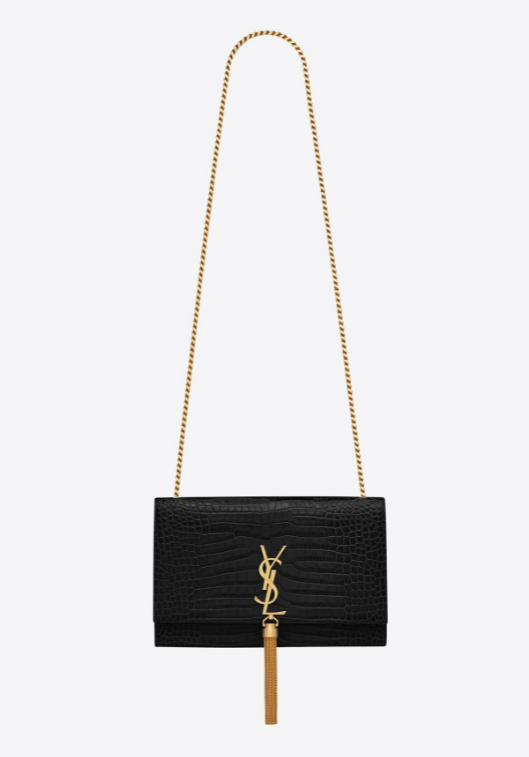 【2026】SAINT LAURENT YSL タッセル付きKATEミディアム、光沢のあるクロコダイルエンボスレザーバッグ ショルダーバッグ