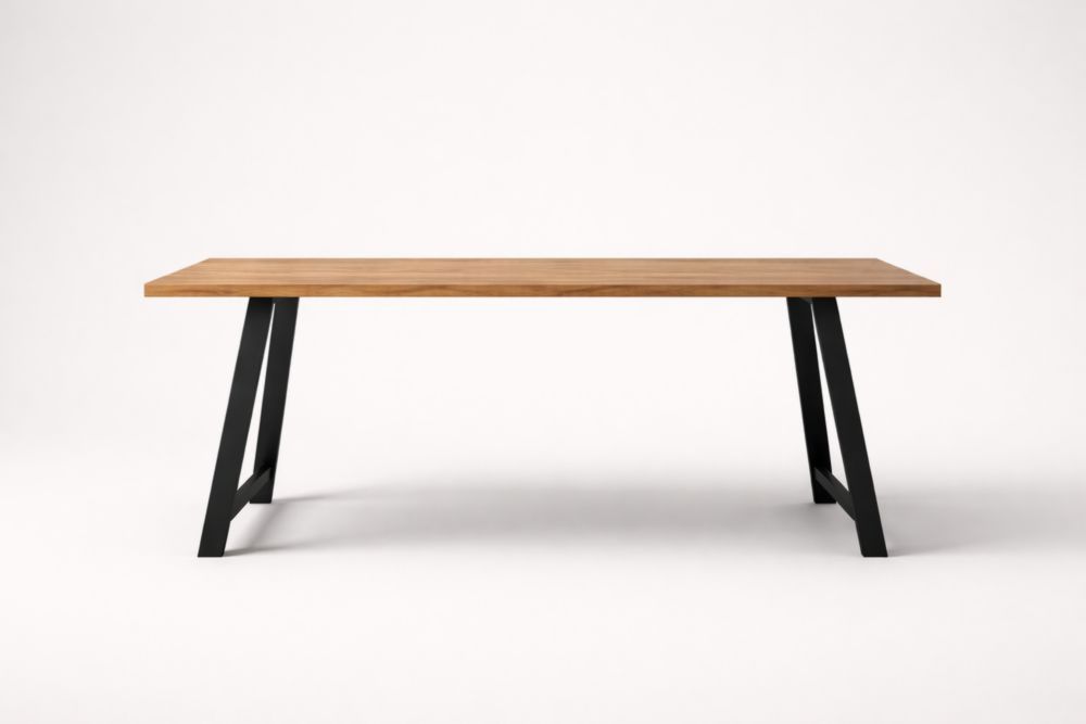 Solid Oak Rectangular Dining Table with Metal Legs Natural/Black