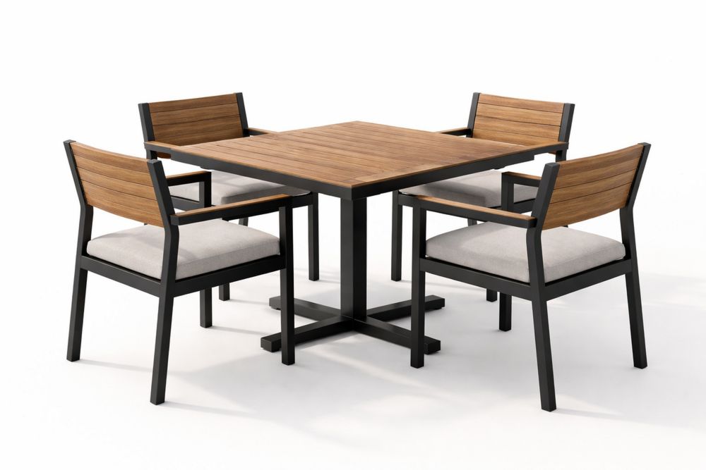 Outdoor Dining Set with Square Table and Chairs Teak Wood/Aluminum Brown/Black
