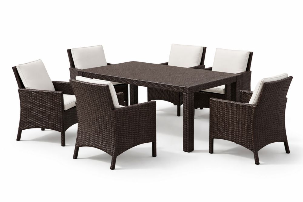 Wicker Outdoor Dining Set with Cushions 6-Piece Brown/White