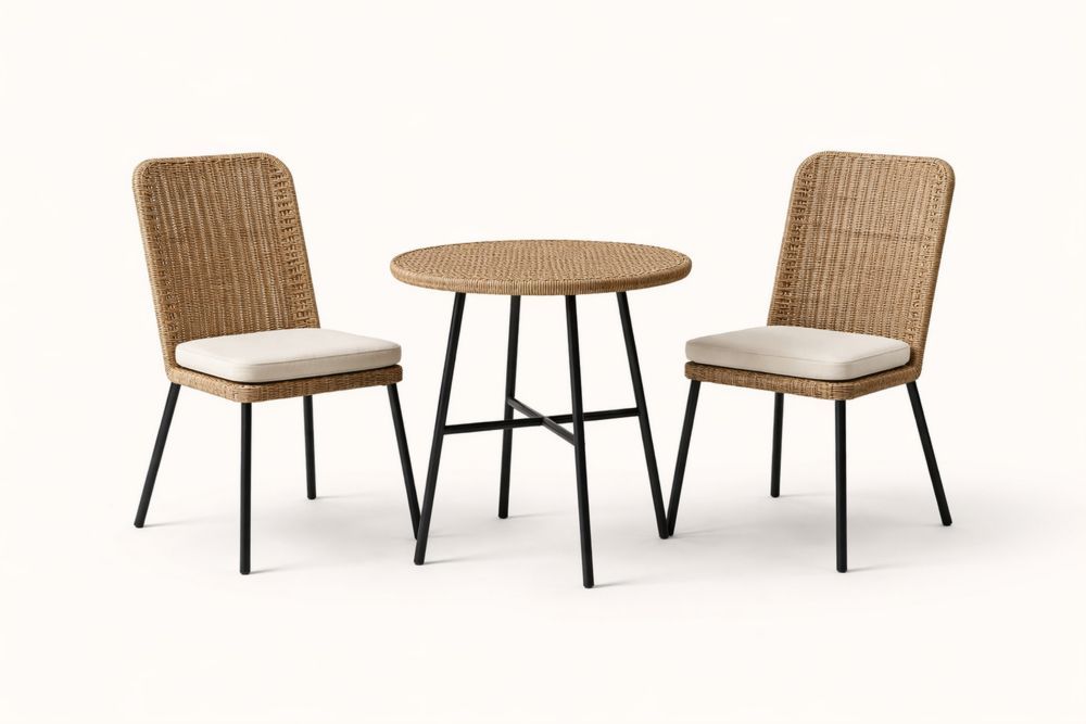 3-Piece Outdoor Dining Set with Wicker Chairs and Round Table