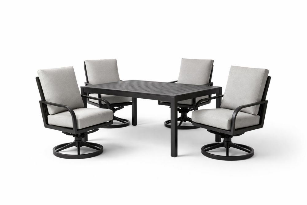 Aluminum Patio Dining Set with Swivel Chairs and Rectangular Table Beige Cushions