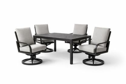 Aluminum Patio Dining Set with Swivel Chairs and Rectangular Table Beige Cushions