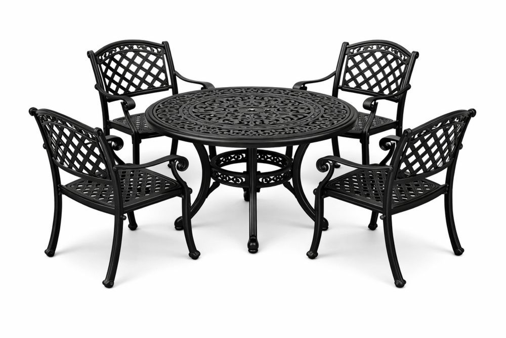5-Piece Cast Aluminum Outdoor Dining Set with Round Table and Armchairs