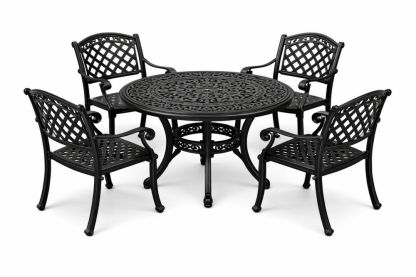 5-Piece Cast Aluminum Outdoor Dining Set with Round Table and Armchairs