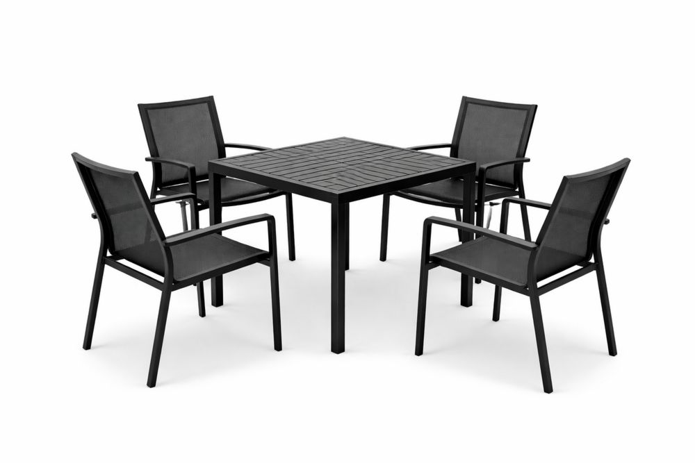 5-Piece Black Outdoor Table and Chair Set with Mesh Seats