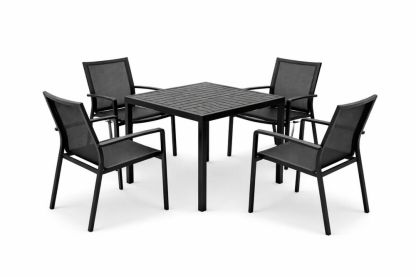 5-Piece Black Outdoor Table and Chair Set with Mesh Seats