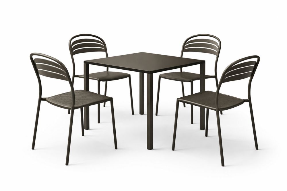Aluminium Square Dining Table Set with 4 Chairs Brown