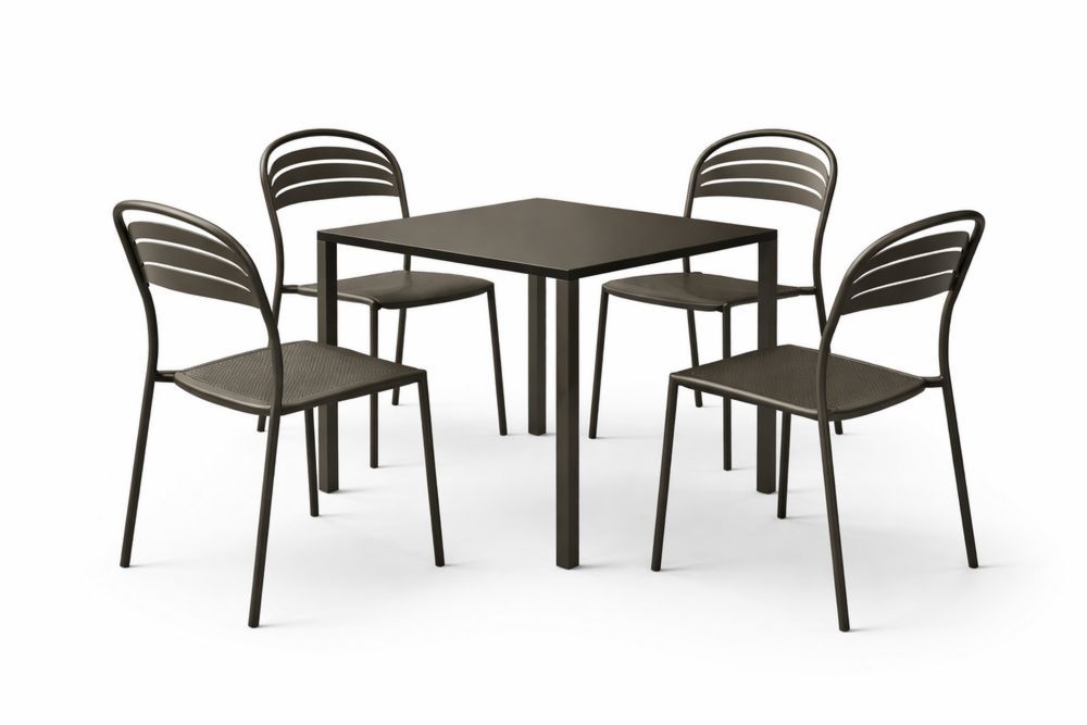 Aluminium Square Dining Table Set with 4 Chairs Brown