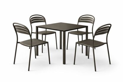 Aluminium Square Dining Table Set with 4 Chairs Brown