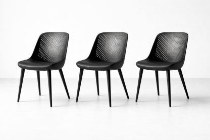Set of 3 Black Polypropylene Dining Chairs with Perforated Back