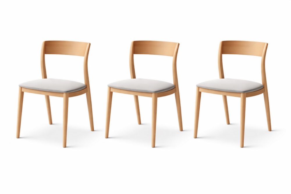 Set of 3 Beech Wood Dining Chairs with Upholstered Seats Light Gray