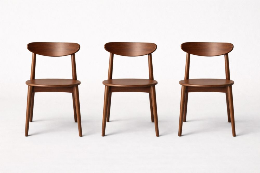 Set of 3 Solid Wood Dining Chairs Brown