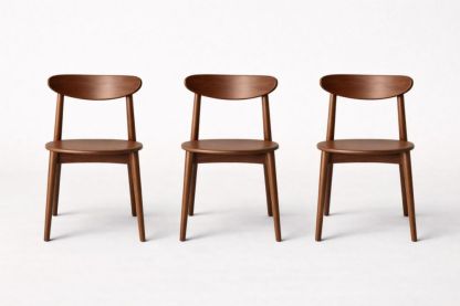 Set of 3 Solid Wood Dining Chairs Brown