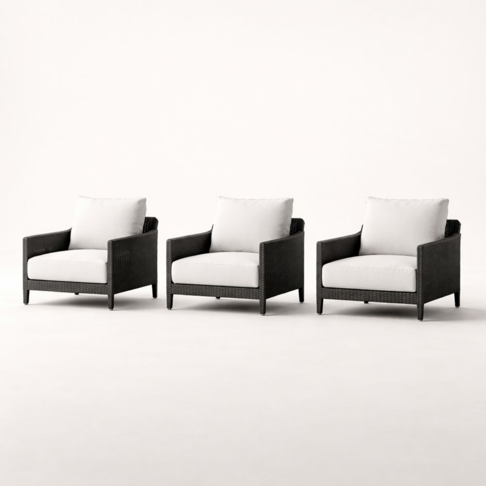 Three-Piece Outdoor Lounge Chair Set with Wicker Frame, Black and White-Auravivian