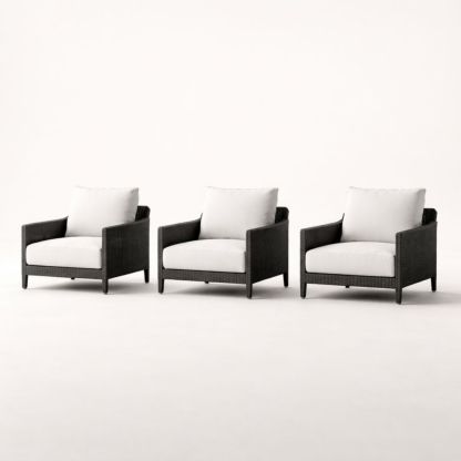 Three-Piece Outdoor Lounge Chair Set with Wicker Frame, Black and White-Auravivian