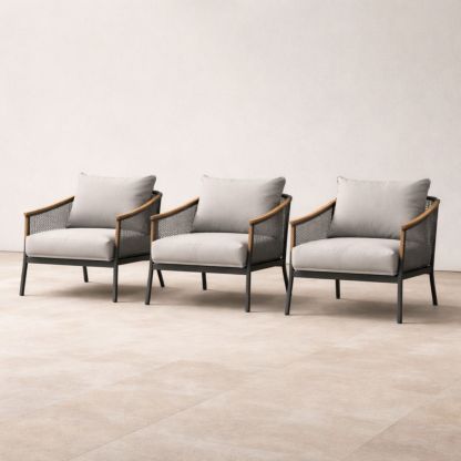 3-Piece Outdoor Lounge Chair Set with Cushions and Mesh Gray/Beige-Auravivian