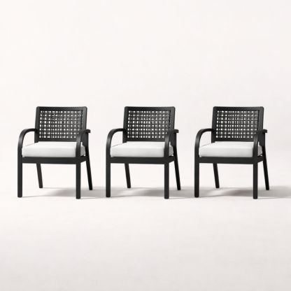 Black Aluminum Patio Dining Chairs with White Cushions, Set of 3-Auravivian