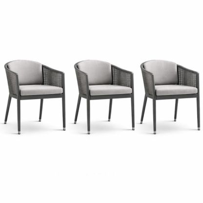 Outdoor Dining Chairs Set of 3 with Cushions Woven Backrest and Metal Frame-Auravivian