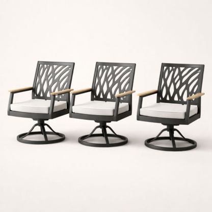 Set of 3 Metal Outdoor Swivel Chairs with Cushions - Gray-Auravivian