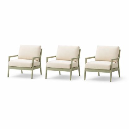 3 Piece Outdoor Armchair Set Beige Cushions Aluminum Frame-Auravivian