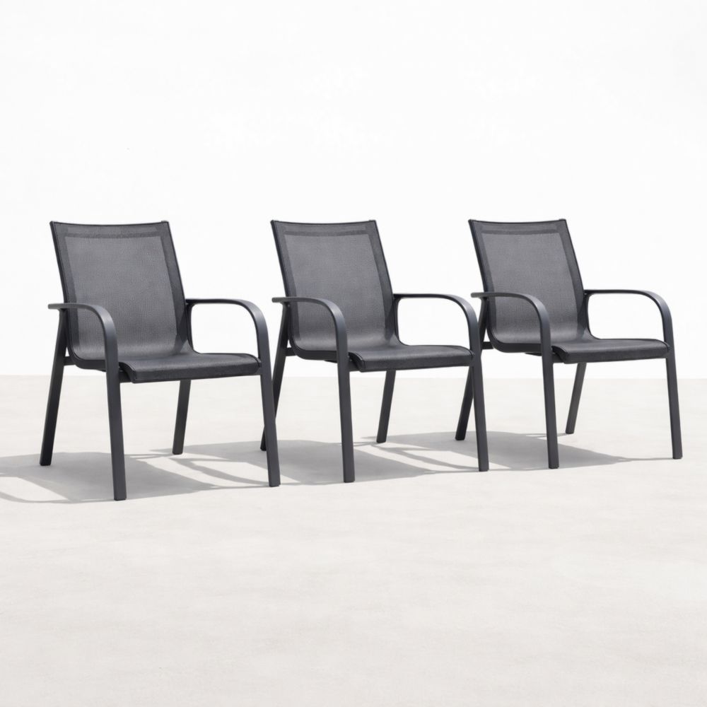Set of 3 Black Aluminum Outdoor Chairs with Textilene Fabric-Auravivian