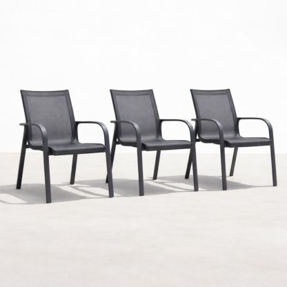 Set of 3 Black Aluminum Outdoor Chairs with Textilene Fabric-Auravivian