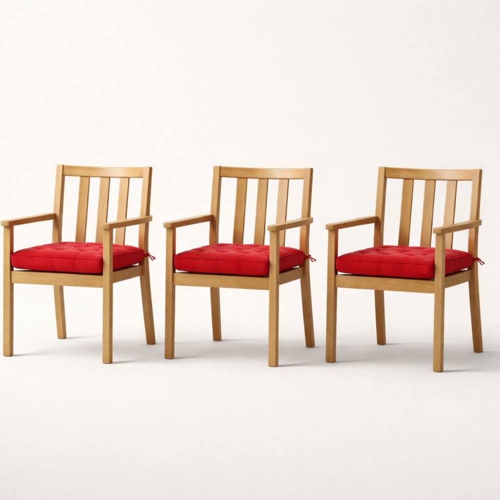 Solid Wood Armchair Set with Red Cushions-Auravivian