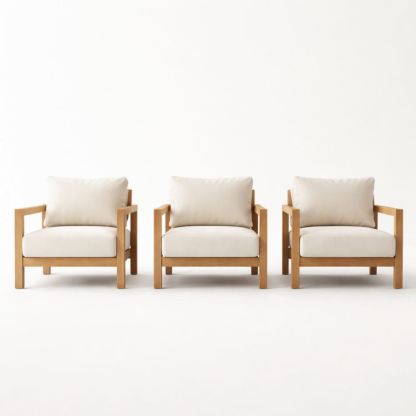 Outdoor Armchair Set of 3 Wood Frame Beige Fabric Upholstery-Auravivian