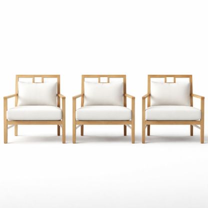 Teak Wood Armchair Set with White Cushions-Auravivian