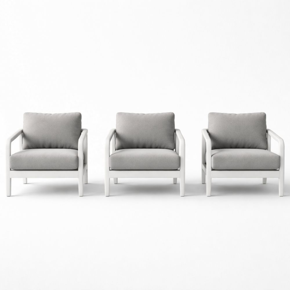 Set of 3 White Aluminum Lounge Chairs with Gray Cushions-Auravivian