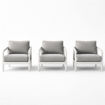 Set of 3 White Aluminum Lounge Chairs with Gray Cushions-Auravivian