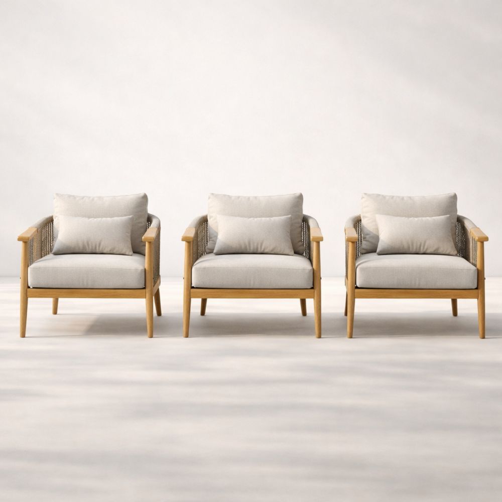 3 Piece Set with Solid Wood Frame Beige Lounge Chairs-Auravivian