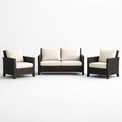 Outdoor Wicker Sofa Set with Cushions, 2 Armchairs and 1 Loveseat, Dark Brown/Beige-Auravivian