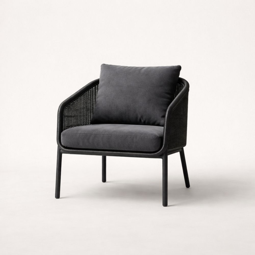 Outdoor Armchair with Steel Frame and Rattan Weave Black 80cm-Auravivian