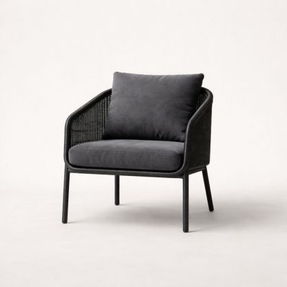 Outdoor Armchair with Steel Frame and Rattan Weave Black 80cm-Auravivian