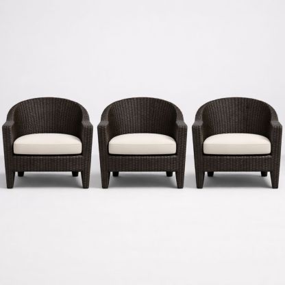 Set of 3 Outdoor Brown Rattan Armchairs with Beige Cushions-Auravivian