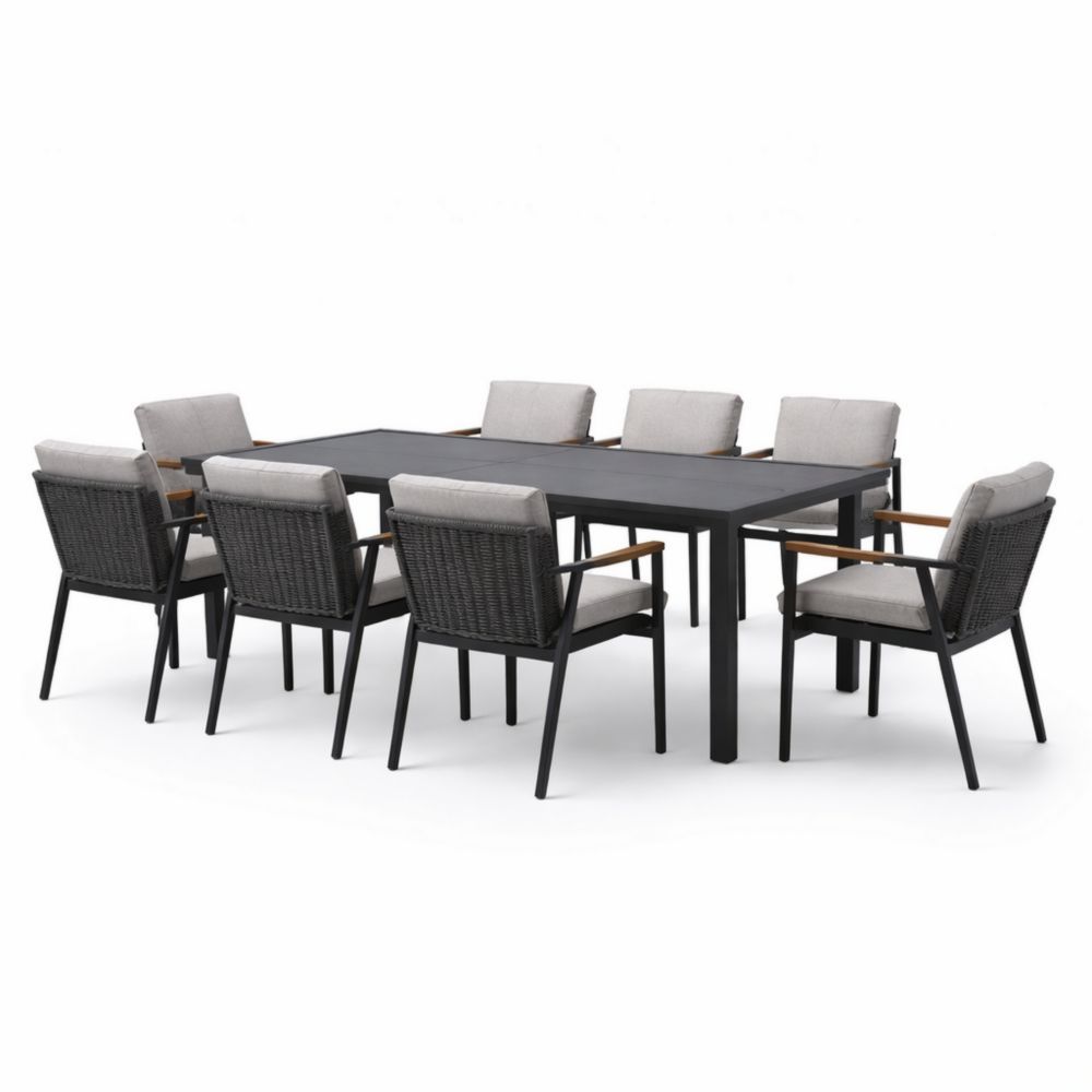 Outdoor Dining Set with Aluminum Table and Wicker Chairs for 8-Auravivian