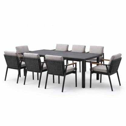 Outdoor Dining Set with Aluminum Table and Wicker Chairs for 8-Auravivian
