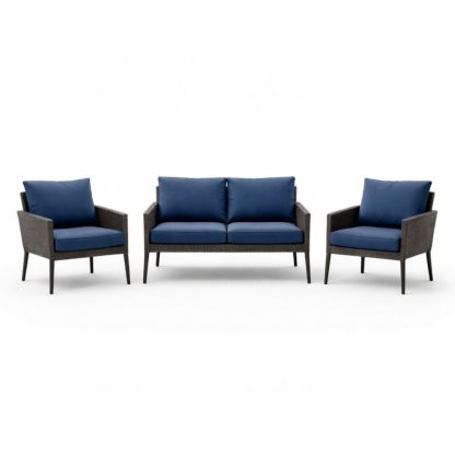 Outdoor Patio Wicker Sofa Set with Cushions Blue-Auravivian