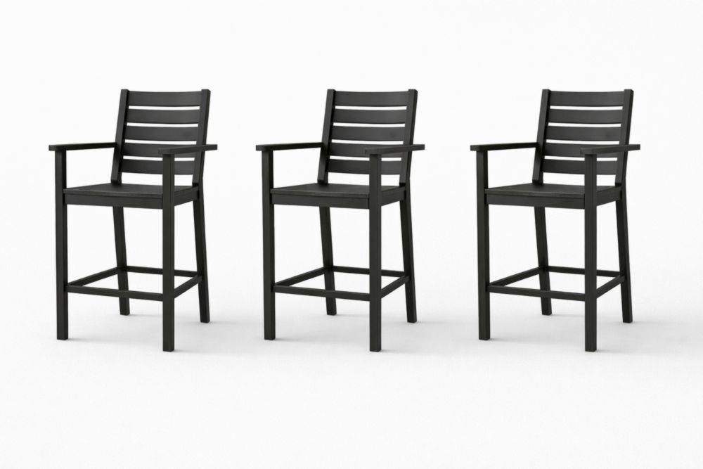 Outdoor Patio Bar Chair Set of 3 Aluminum Frame Black