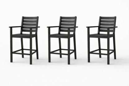 Outdoor Patio Bar Chair Set of 3 Aluminum Frame Black